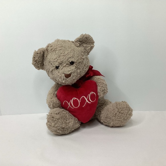 HugFun Other - HugFun Teddy Bear Holds Red Heart XOXO Stitching Plush Stuffed 12" Red Bow Love